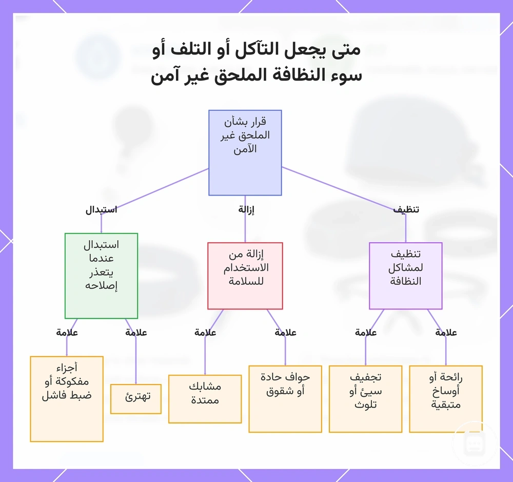 متى يجعل التآكل أو التلف أو سوء النظافة الملحق غير آمن