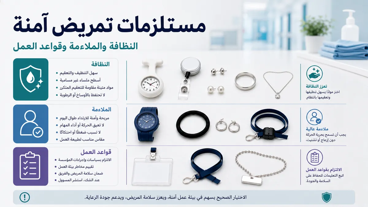 مستلزمات تمريض آمنة مع اعتبارات النظافة والملاءمة ومناسبة بيئة العمل