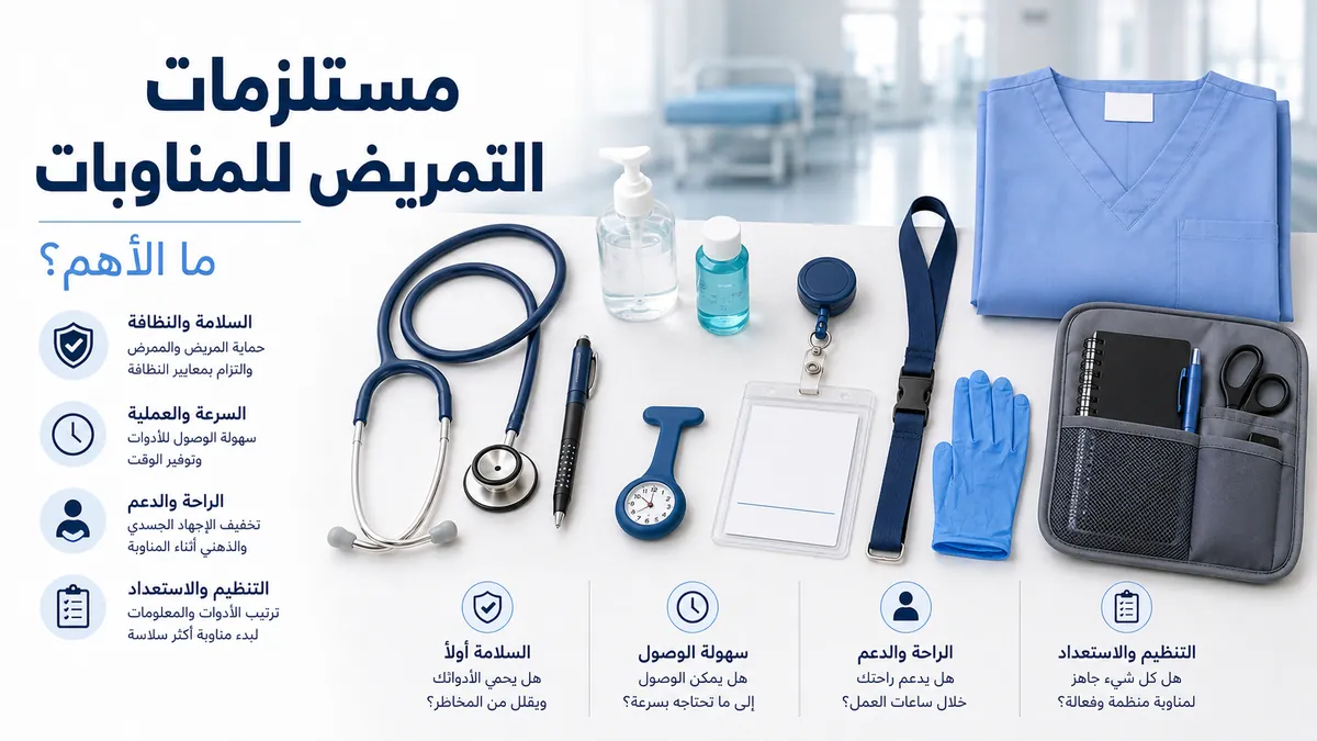 مستلزمات تمريض جاهزة لمناوبة عمل مع أدوات وحوامل بطاقات وقطع تنظيم