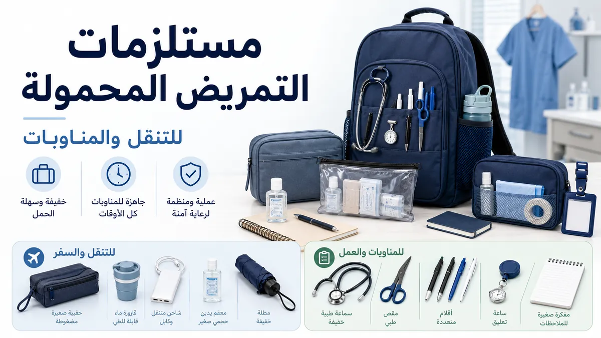 مستلزمات تمريض محمولة مجهزة للتنقل والذهاب إلى العمل والمناوبات