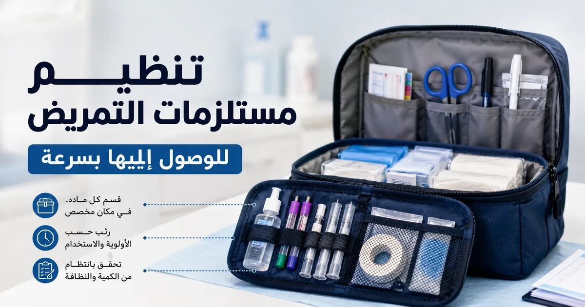 مستلزمات تمريض مرتبة داخل جراب وحقيبة للوصول إليها بسرعة أثناء العمل
