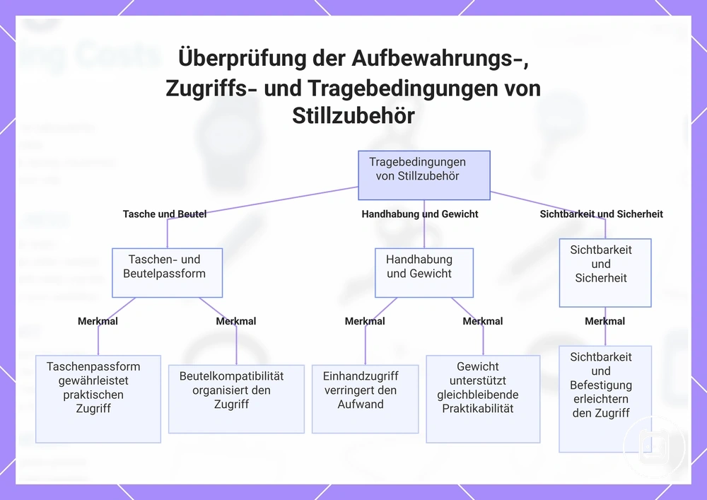 Überprüfung der Aufbewahrungs-, Zugriffs- und Tragebedingungen von Stillzubehör