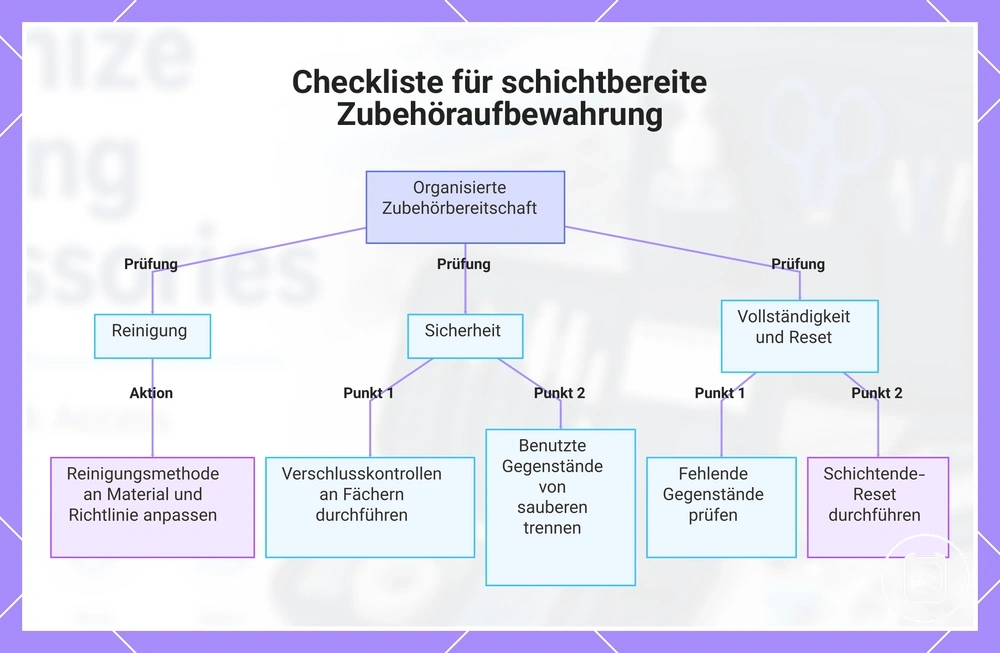 Checkliste für schichtbereite Zubehöraufbewahrung