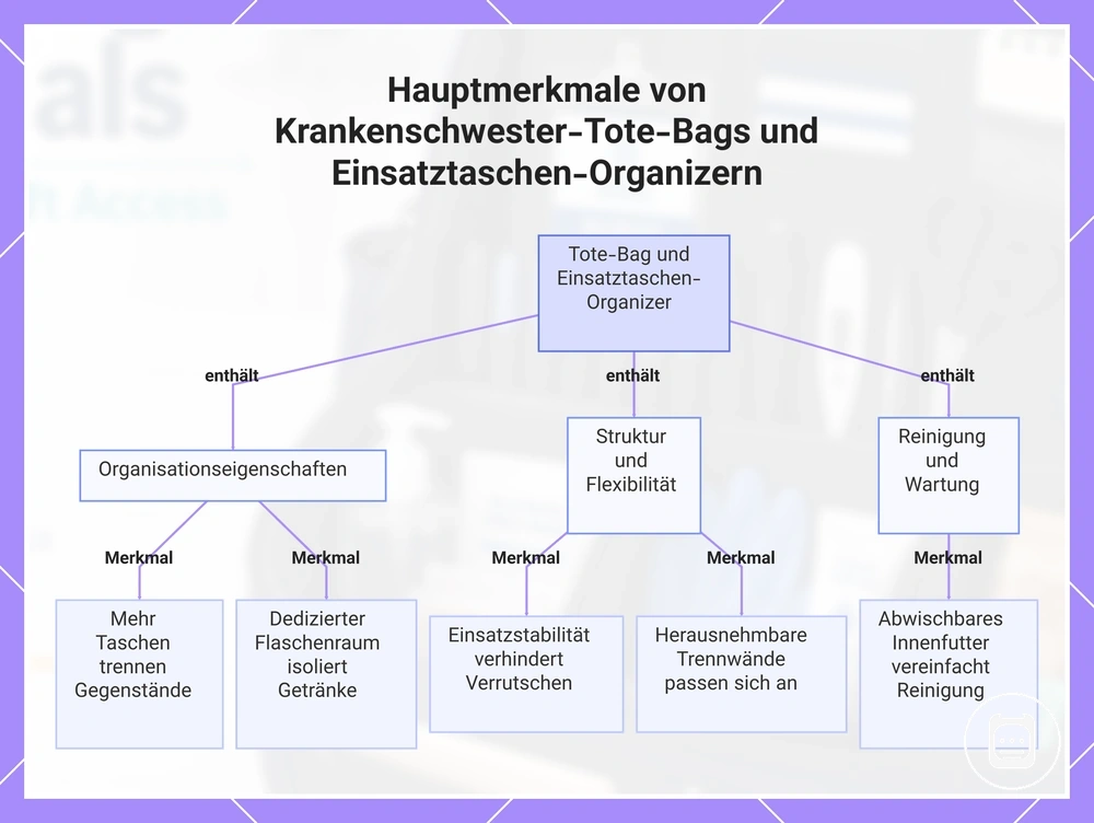 Hauptmerkmale von Krankenschwester-Tote-Bags und Einsatztaschen-Organizern