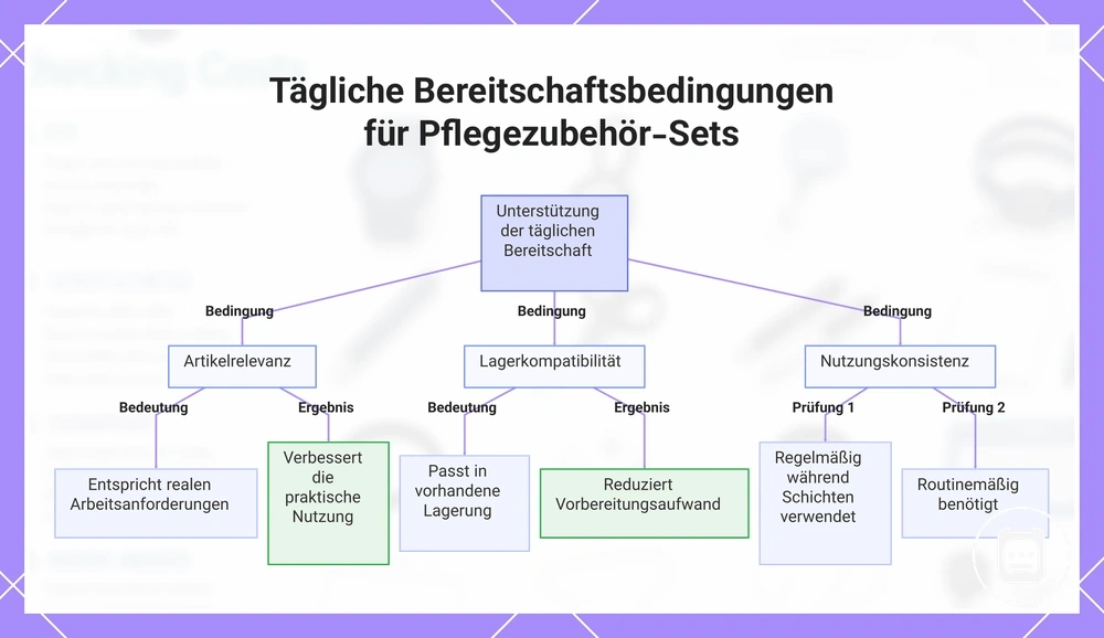 Tägliche Bereitschaftsbedingungen für Pflegezubehör-Sets