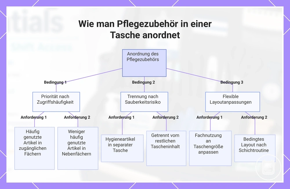 Wie man Pflegezubehör in einer Tasche anordnet