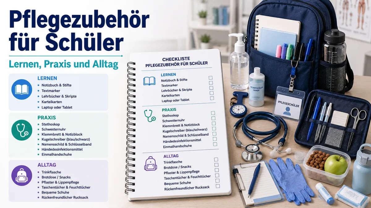 Checkliste mit Zubehör für Pflegeschüler für Lernen, Praxiseinsätze und täglichen Gebrauch