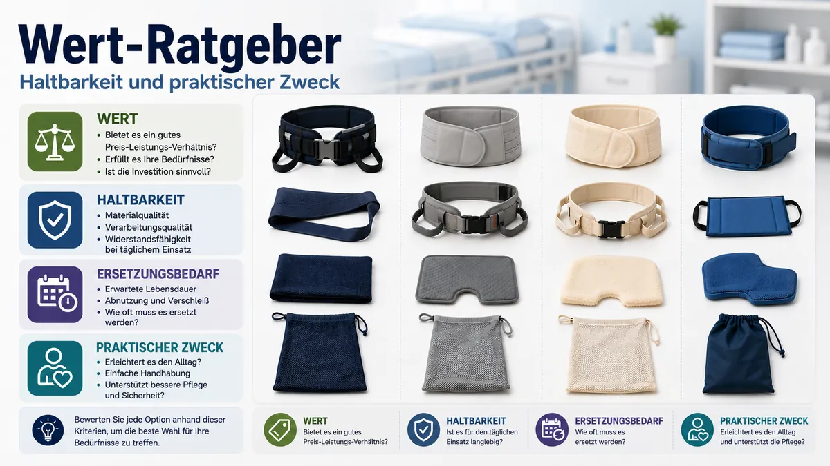 Pflegezubehör bewertet nach Wert, Haltbarkeit, Ersatzbedarf und praktischem Zweck