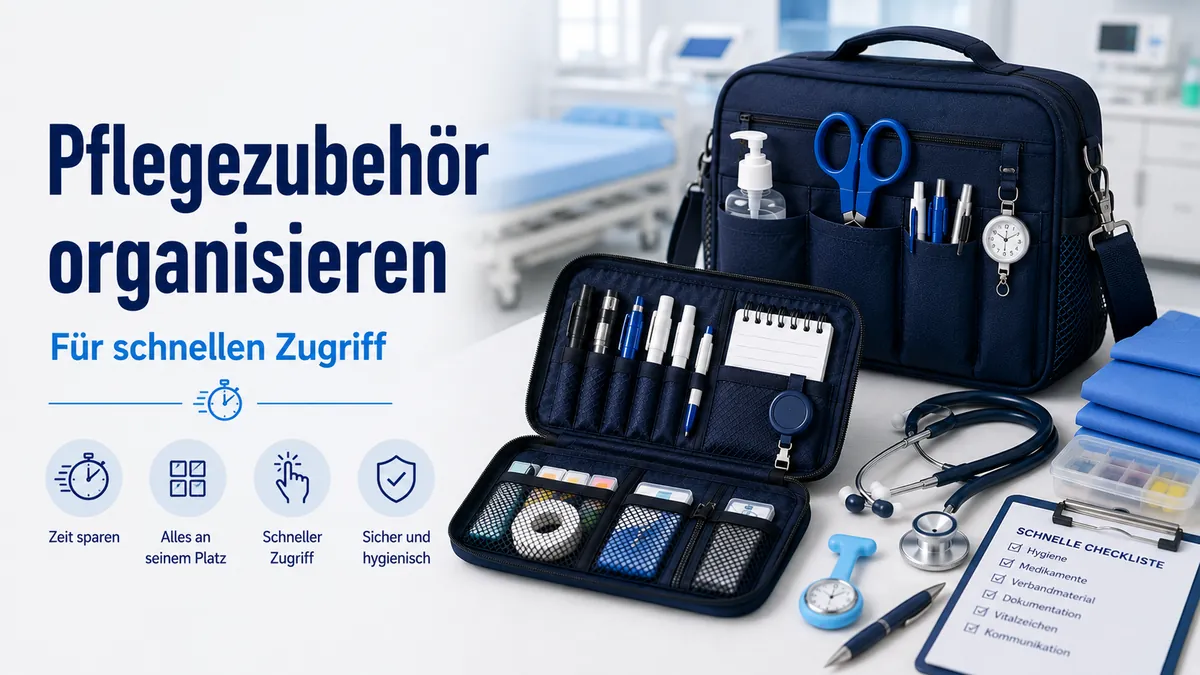 Pflegezubehör in Tasche und Etui geordnet für schnelleren Zugriff während der Arbeit