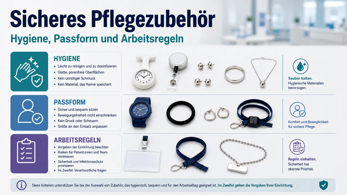 Sicheres Pflegezubehör mit Kriterien zu Hygiene, Passform und Eignung für die Arbeit