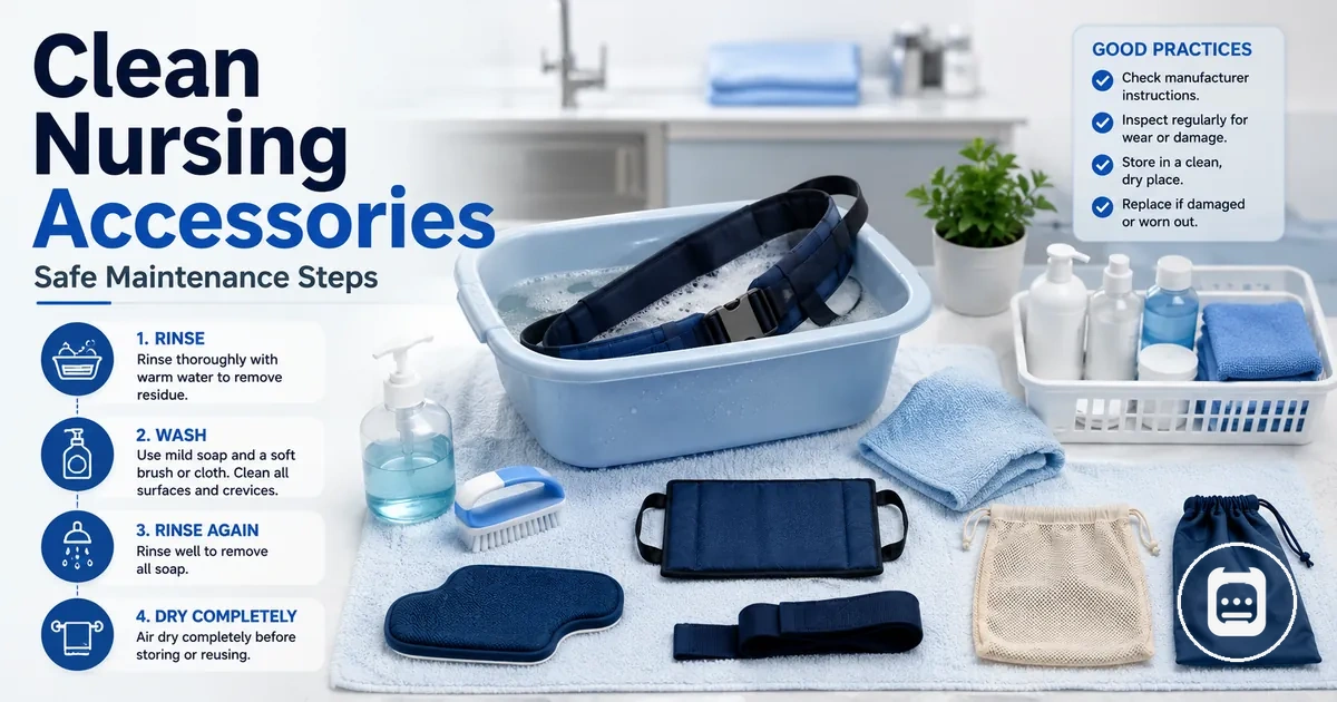 Cleaning nursing accessories safely with washable tools and organized maintenance items
