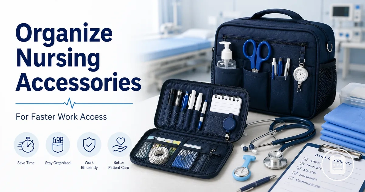Nursing accessories organized in a pouch and bag for faster access during work