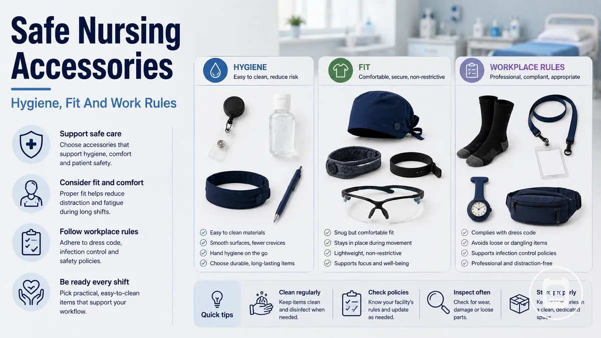 Safe nursing accessories shown with hygiene, fit, and workplace suitability considerations