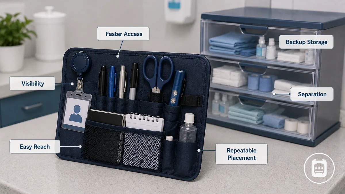 Diagram showing faster access zones for organized nursing accessories