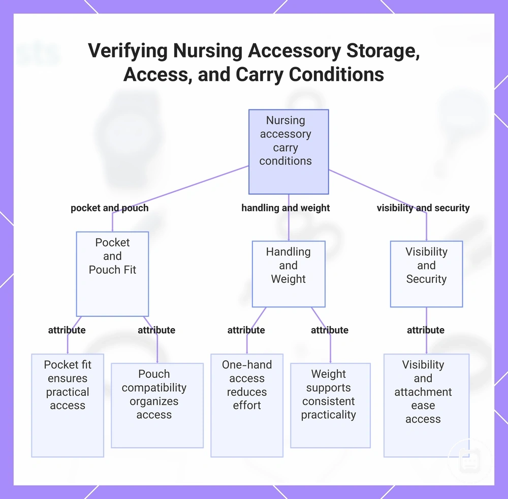 Verifying Nursing Accessory Storage, Access, and Carry Conditions