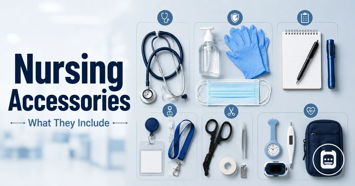 Different nursing accessories grouped by function for explaining what nurses use at work