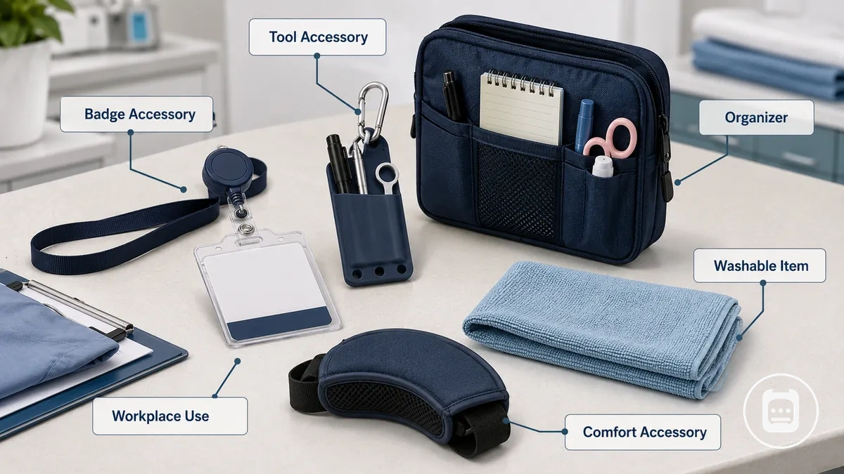 Accesorios de enfermería comunes agrupados por función laboral