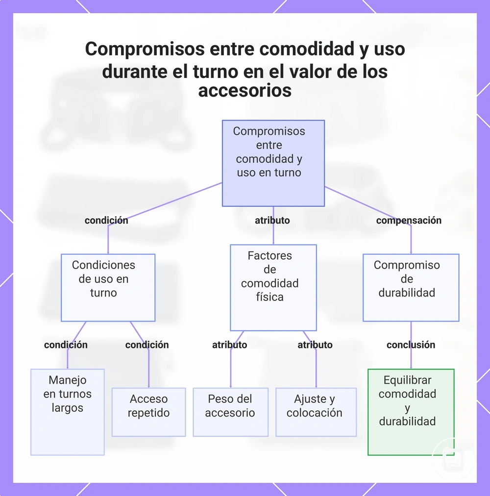 Compromisos entre comodidad y uso durante el turno en el valor de los accesorios