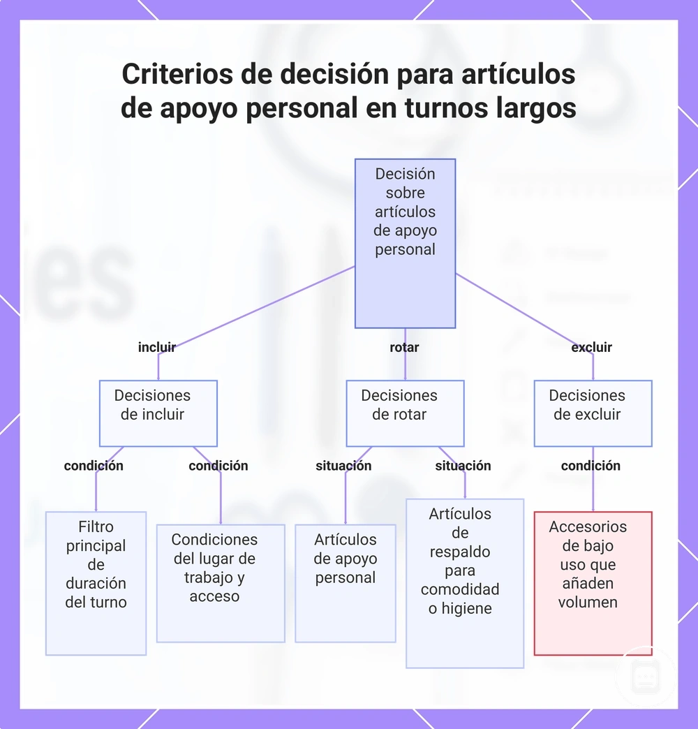 Criterios de decisión para artículos de apoyo personal en turnos largos
