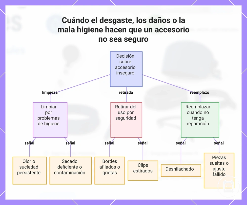 Cuándo el desgaste, los daños o la mala higiene hacen que un accesorio no sea seguro