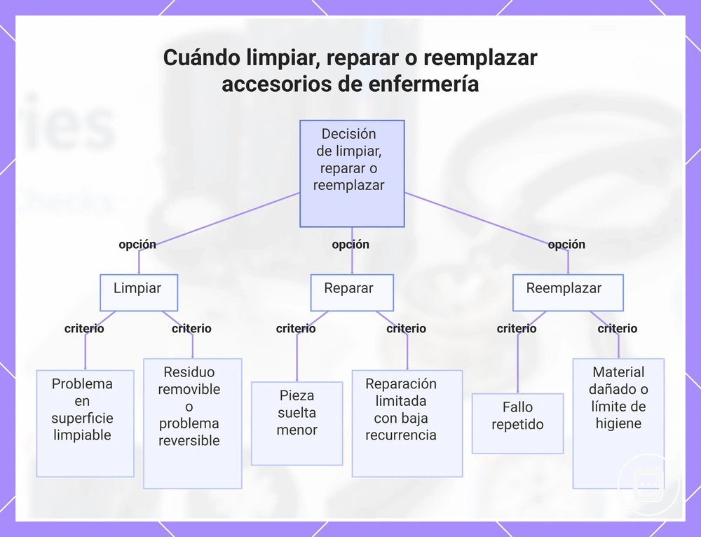 Cuándo limpiar, reparar o reemplazar accesorios de enfermería