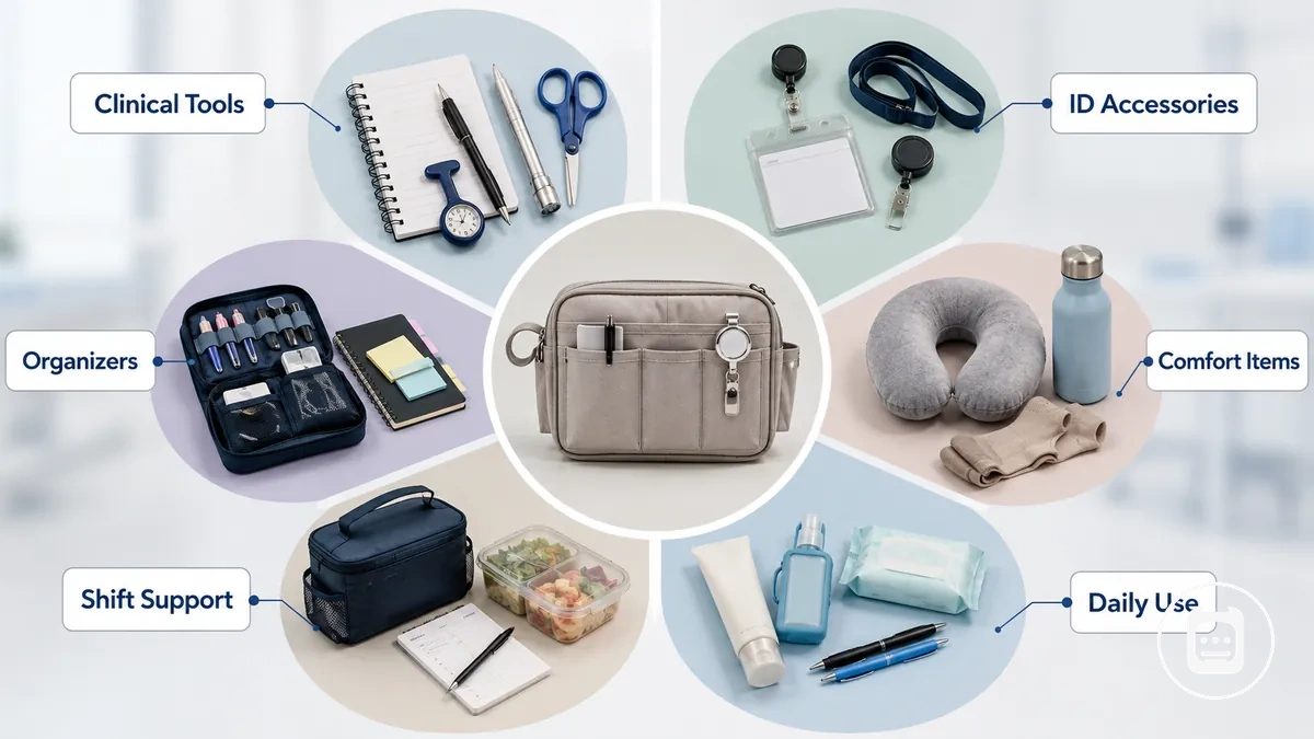 Comparación de grupos comunes de accesorios de enfermería por función y uso diario