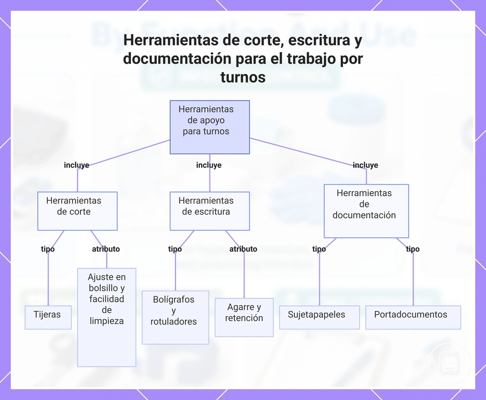 Herramientas de corte, escritura y documentación para el trabajo por turnos