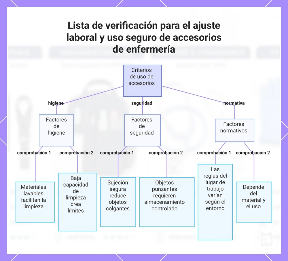 Lista de verificación para el ajuste laboral y uso seguro de accesorios de enfermería