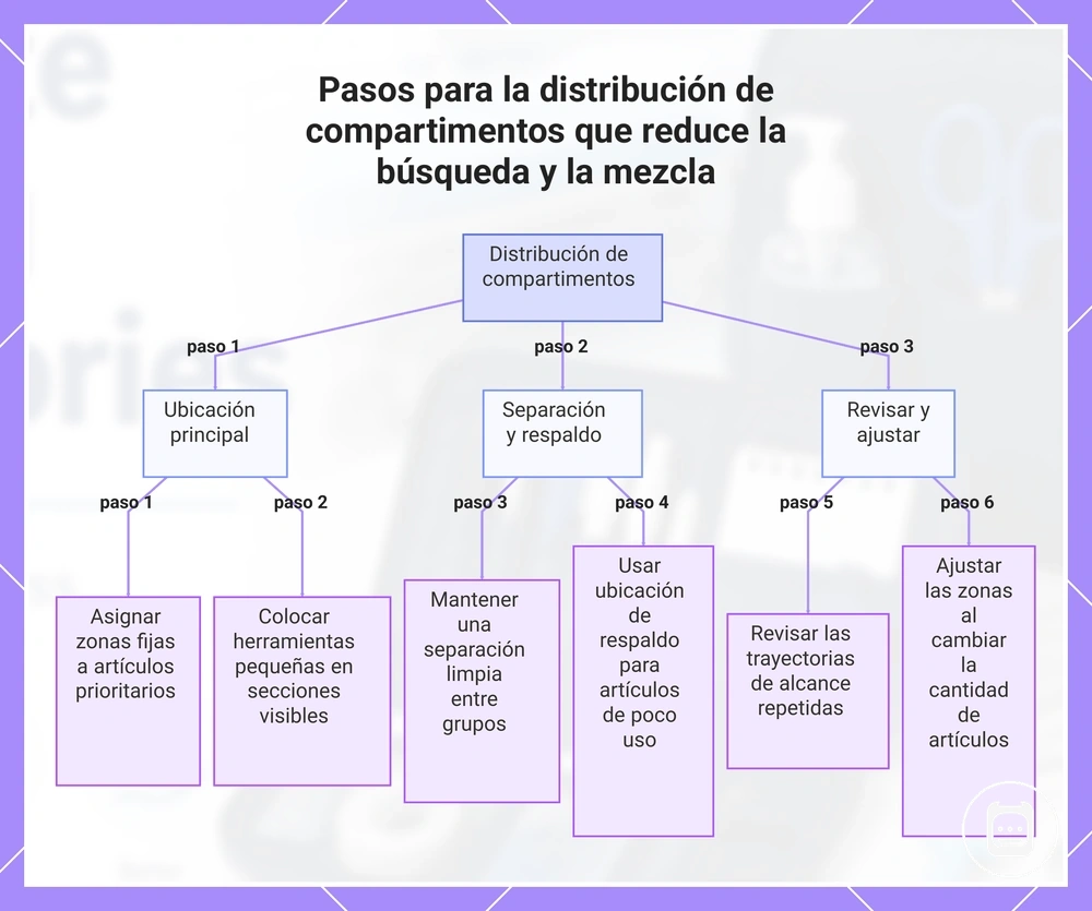 Pasos para la distribución de compartimentos que reduce la búsqueda y la mezcla