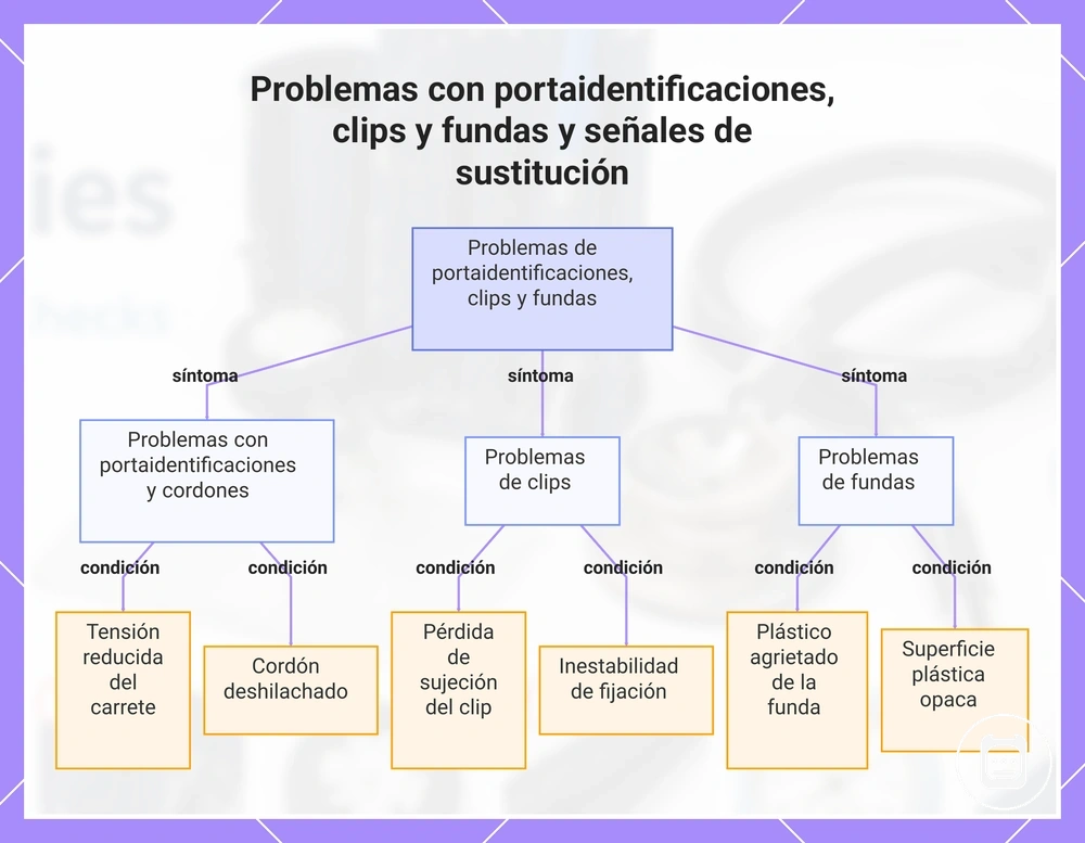 Problemas con portaidentificaciones, clips y fundas y señales de sustitución