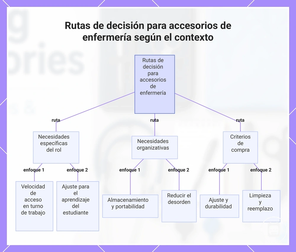 Rutas de decisión para accesorios de enfermería según el contexto