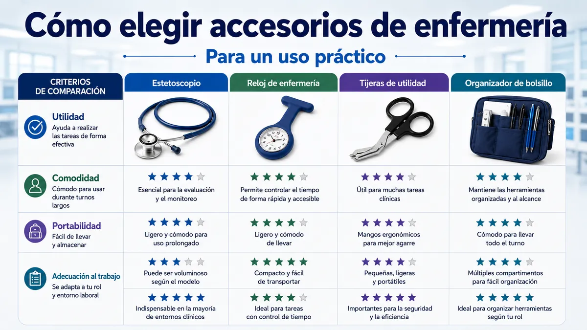 Accesorios de enfermería prácticos comparados por utilidad, comodidad, portabilidad y necesidades de trabajo
