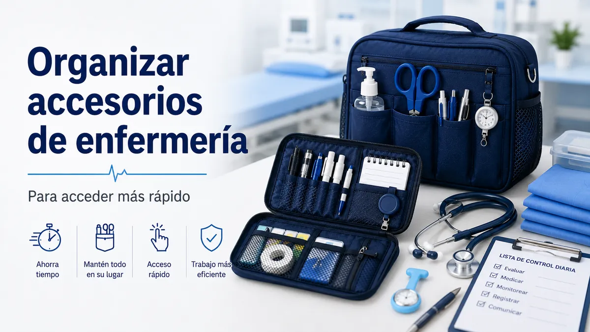 Accesorios de enfermería organizados en una bolsa y un estuche para acceder más rápido durante el trabajo