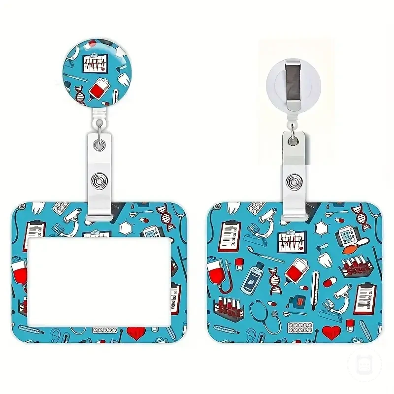 Porte-badge rétractable pour personnel médical avec motif stéthoscope et cœur