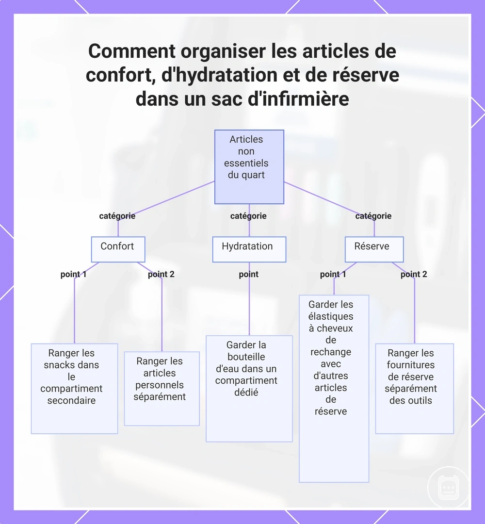 Comment organiser les articles de confort, d'hydratation et de réserve dans un sac d'infirmière