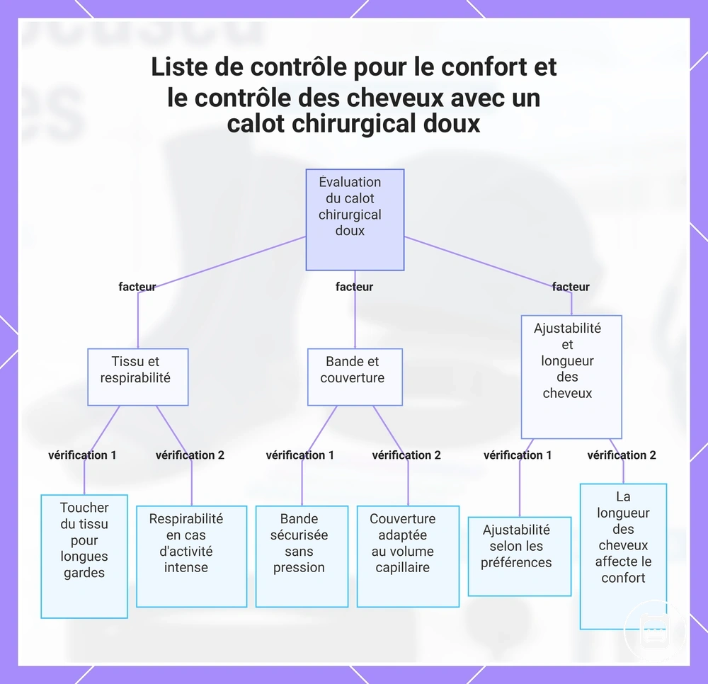 Liste de contrôle pour le confort et le contrôle des cheveux avec un calot chirurgical doux