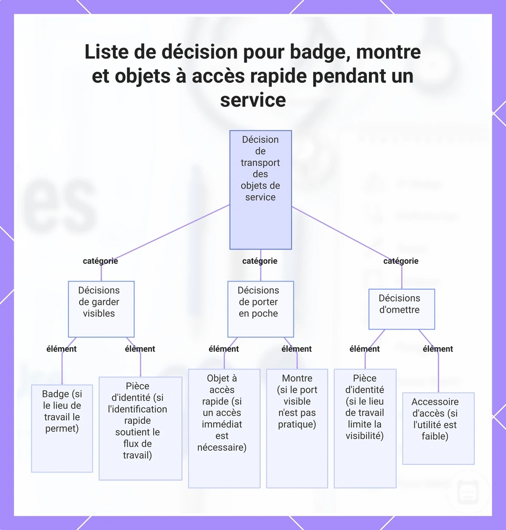Liste de décision pour badge, montre et objets à accès rapide pendant un service