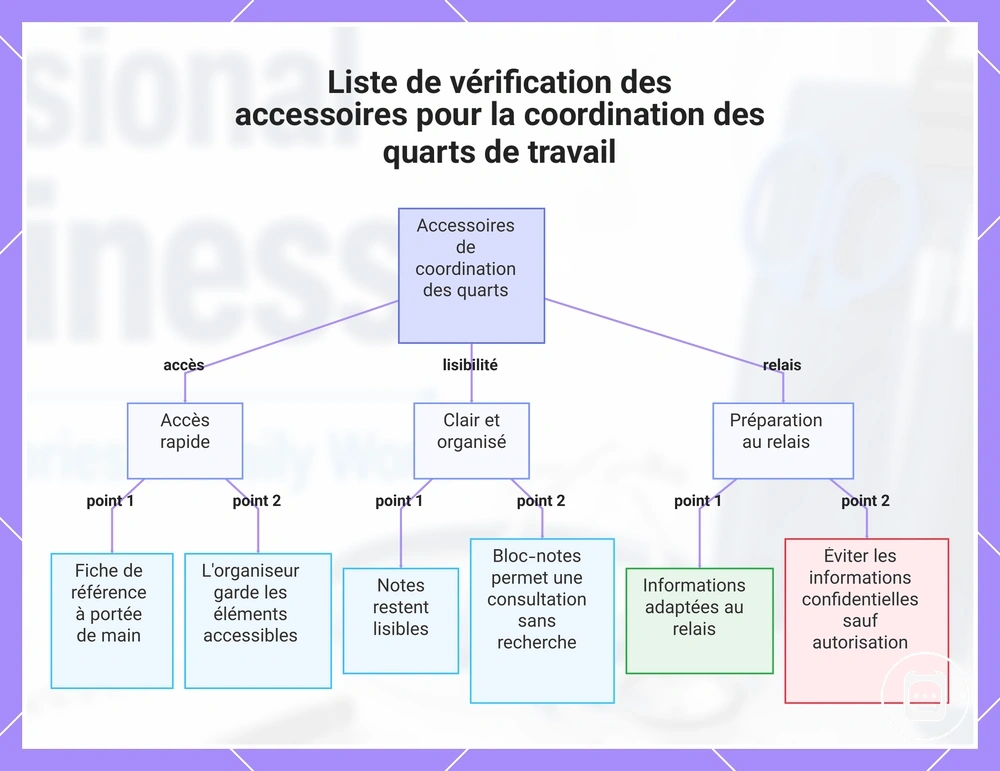 Liste de vérification des accessoires pour la coordination des quarts de travail