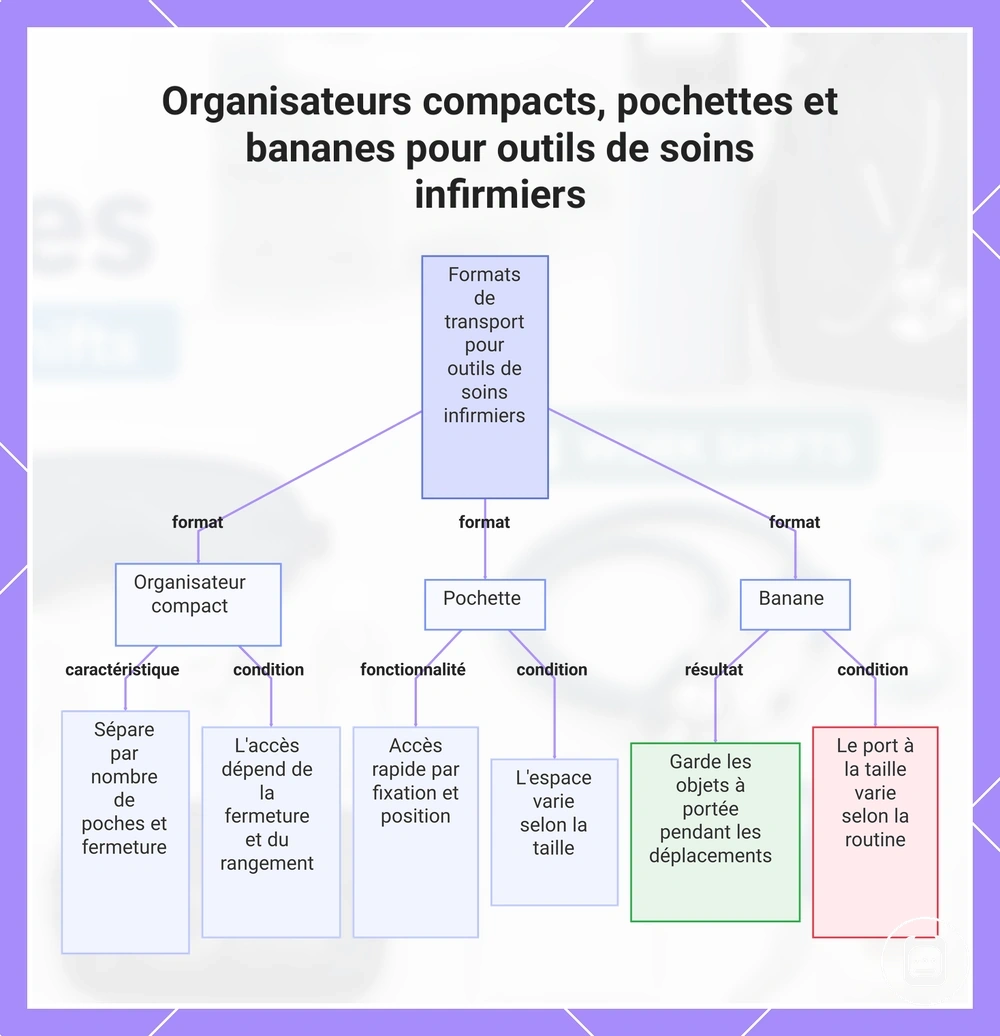 Organisateurs compacts, pochettes et bananes pour outils de soins infirmiers