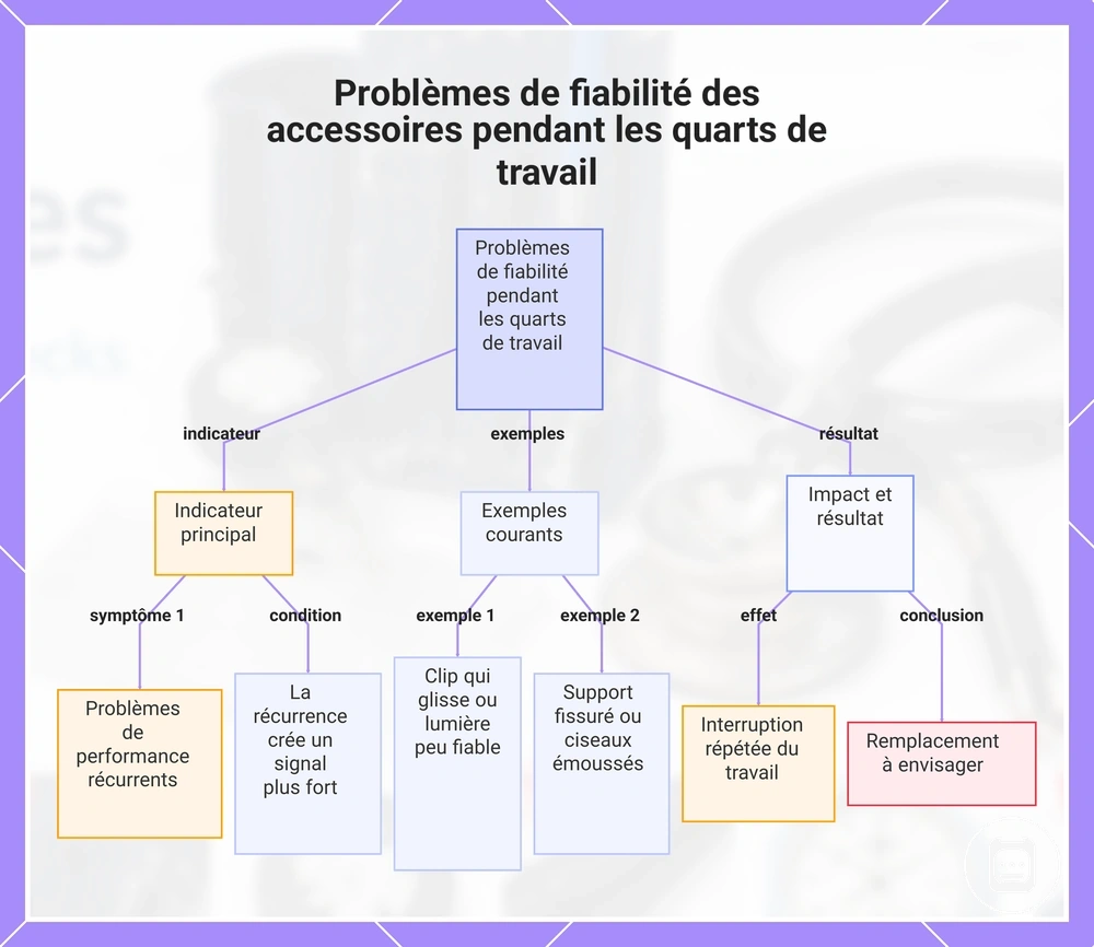 Problèmes de fiabilité des accessoires pendant les quarts de travail