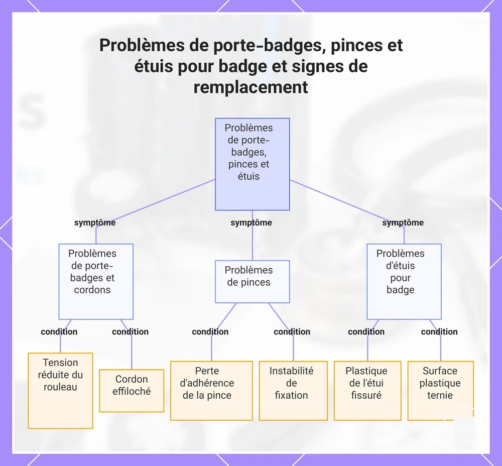 Problèmes de porte-badges, pinces et étuis pour badge et signes de remplacement