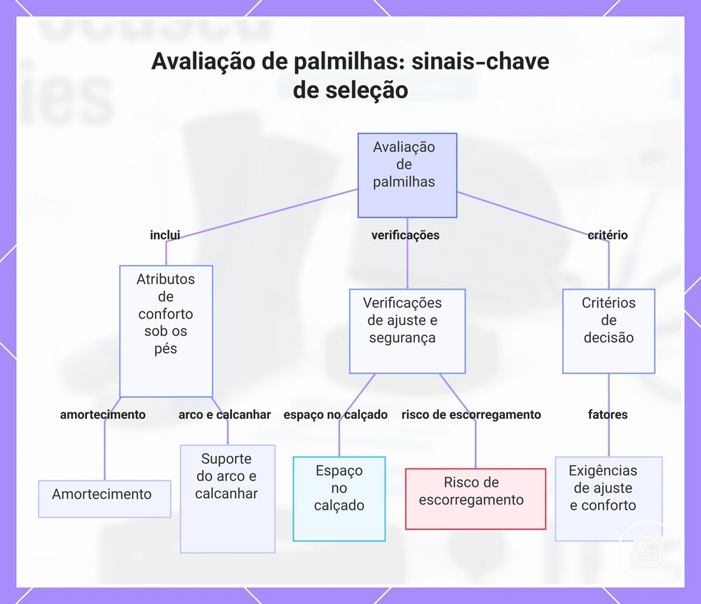 Avaliação de palmilhas: sinais-chave de seleção