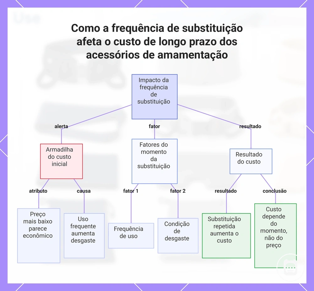 Como a frequência de substituição afeta o custo de longo prazo dos acessórios de amamentação