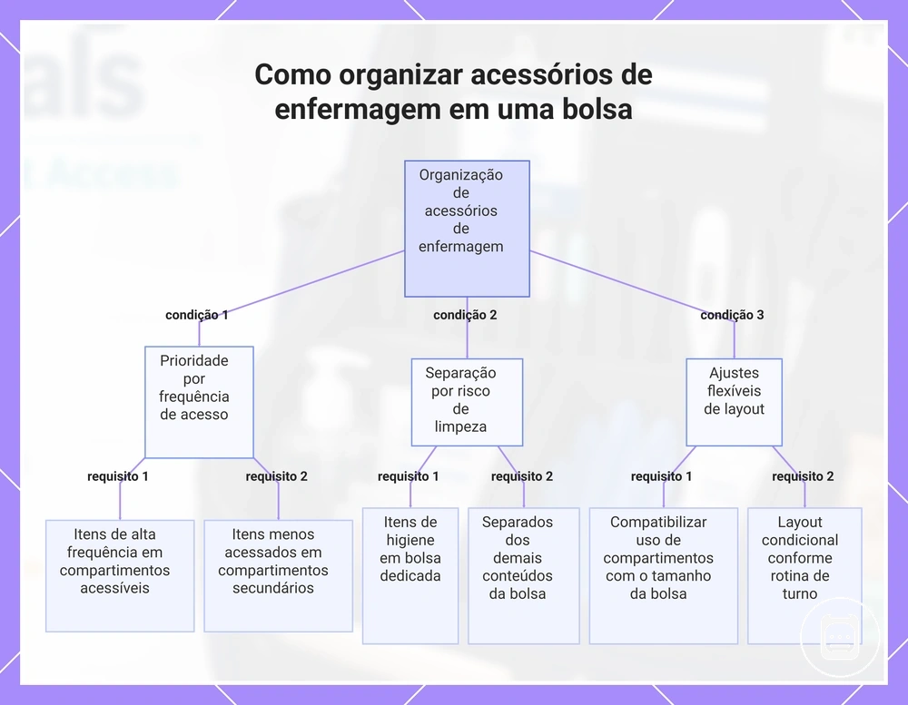 Como organizar acessórios de enfermagem em uma bolsa