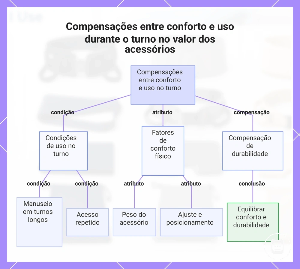 Compensações entre conforto e uso durante o turno no valor dos acessórios