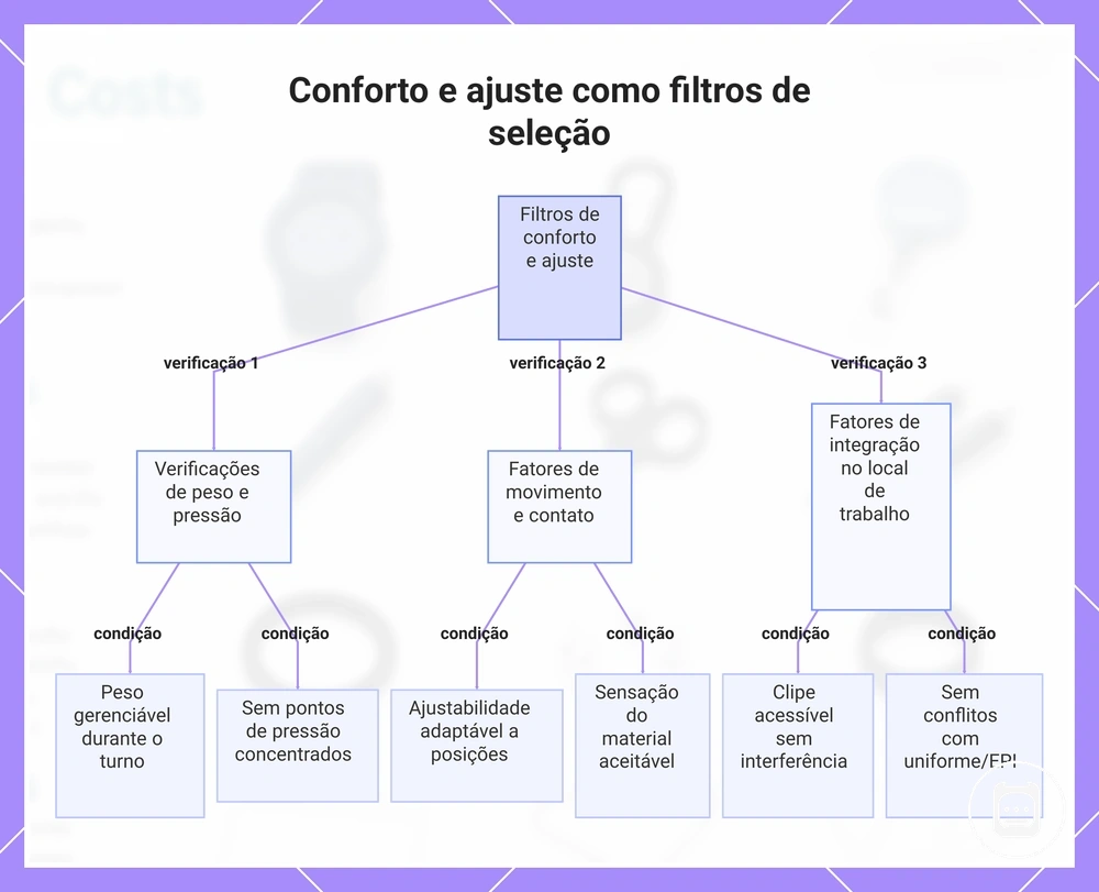 Conforto e ajuste como filtros de seleção