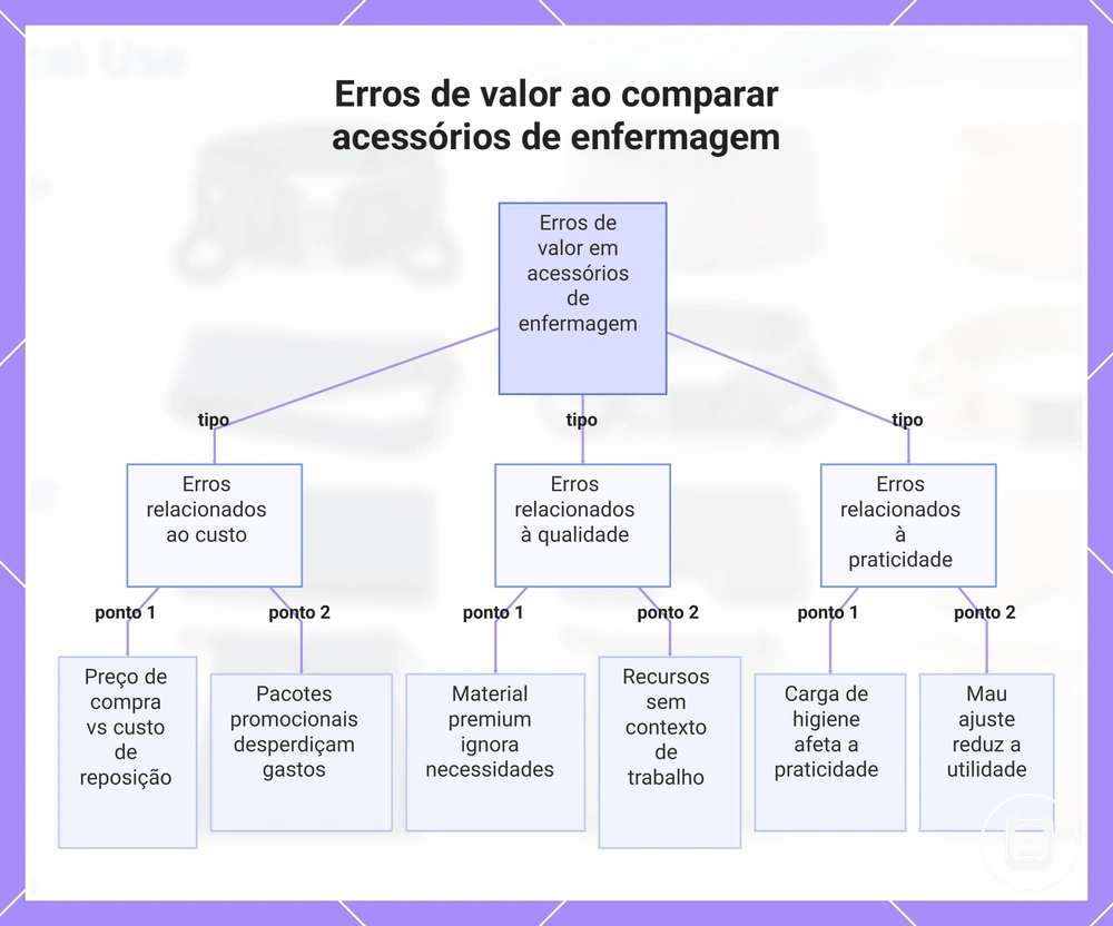 Erros de valor ao comparar acessórios de enfermagem
