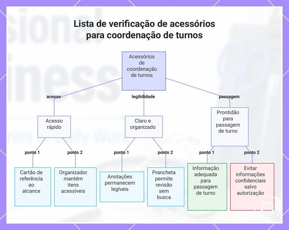 Lista de verificação de acessórios para coordenação de turnos