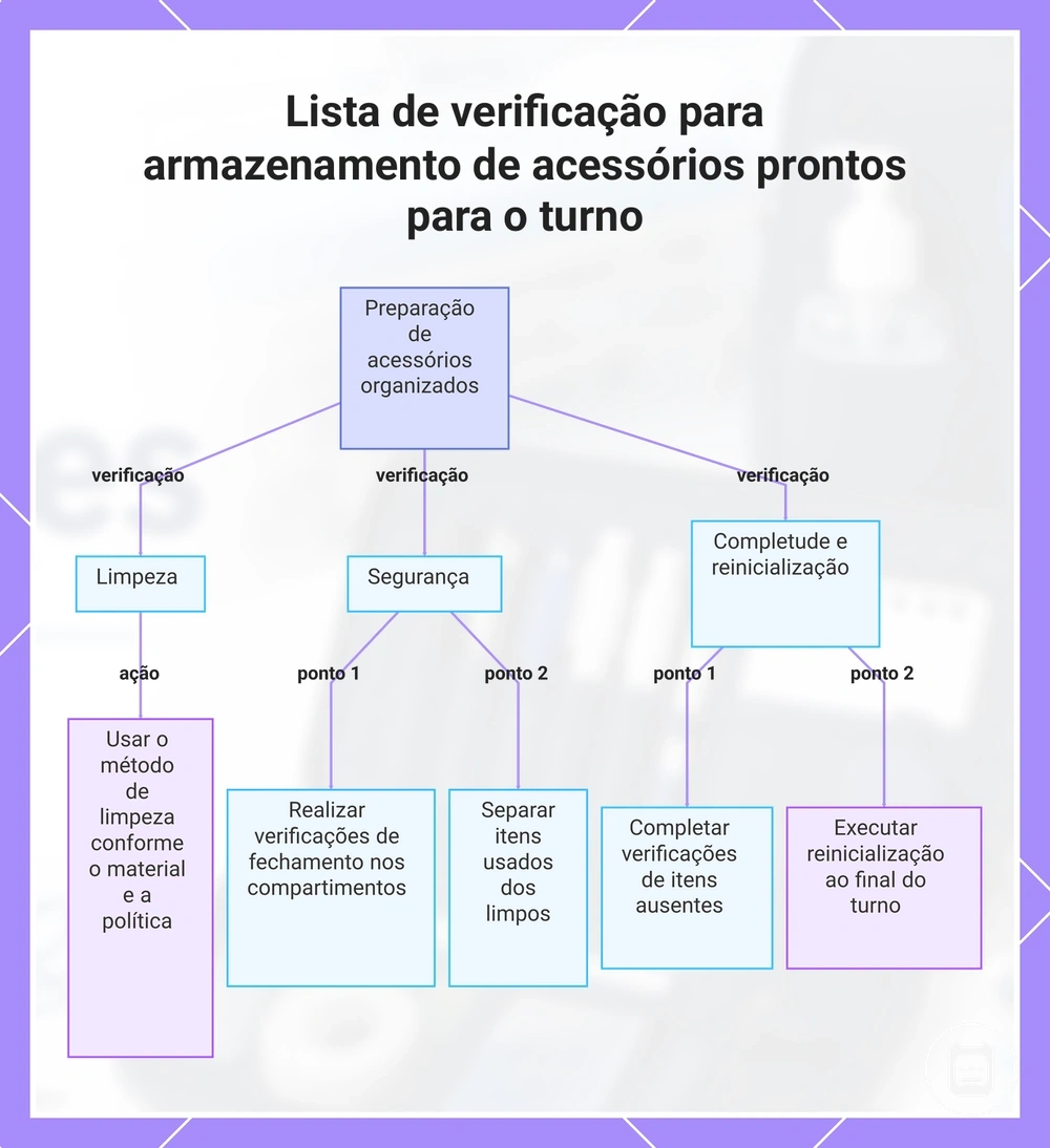 Lista de verificação para armazenamento de acessórios prontos para o turno