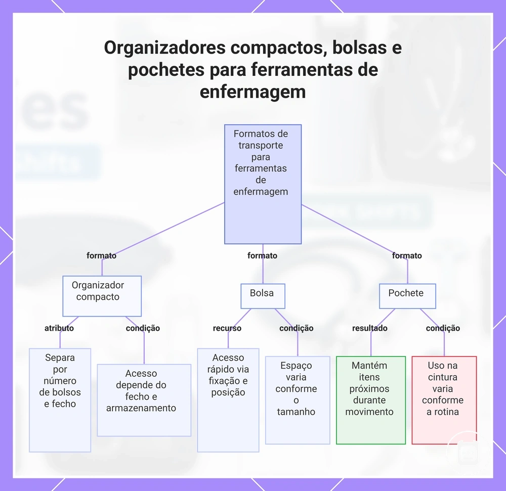 Organizadores compactos, bolsas e pochetes para ferramentas de enfermagem